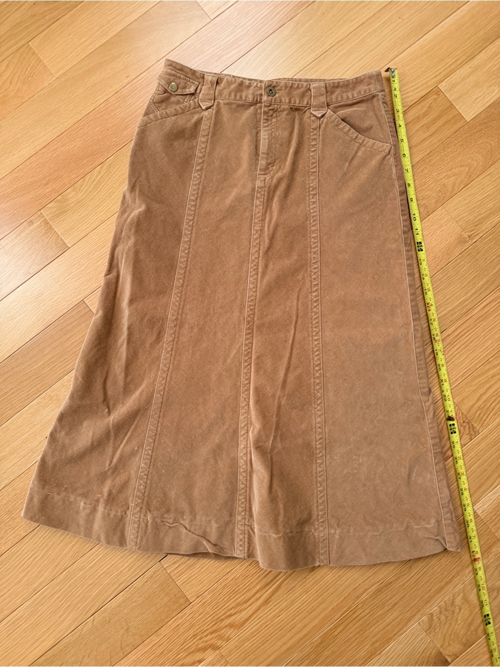 Eddie Bauer tan camel corduroy paneled maxi skirt